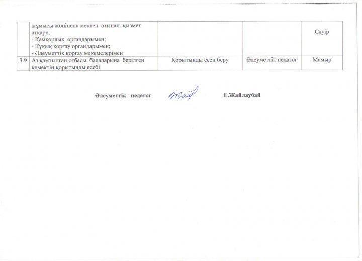 Әлеуметтік педагогтың жұмыс жоспары