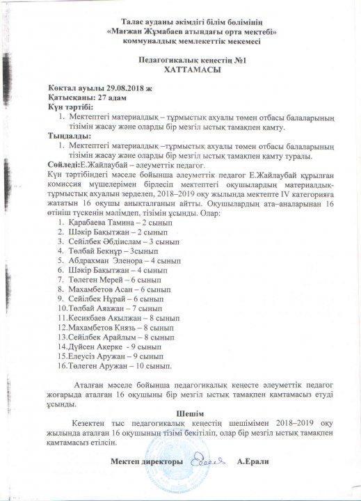 Педагогикалық кеңес хаттамалары