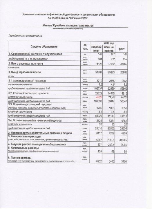 Основные показатели финансовой деятельности организации образования по состоянию